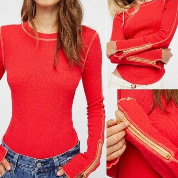 Free People Tops - Free People Zip it Cuff Thermal Waffle Knit Top